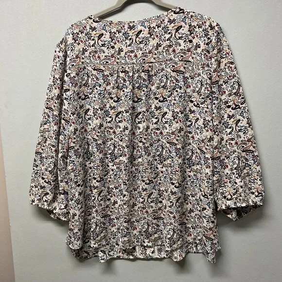 Collective Concepts Womens 3X Paisley Print Blouse V Neck 3/4‎ Sleeve Top - Picture 2 of 6